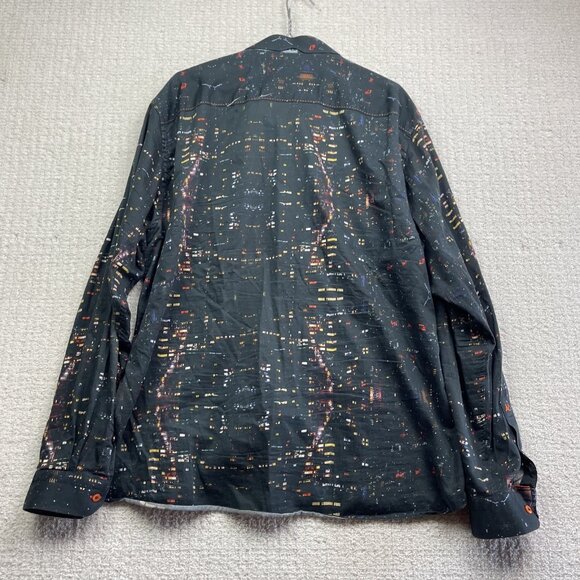 Au Noir Button Up shirt Men Sz 7 Black Colorful City Night Lights Landscape AOP - Picture 12 of 16